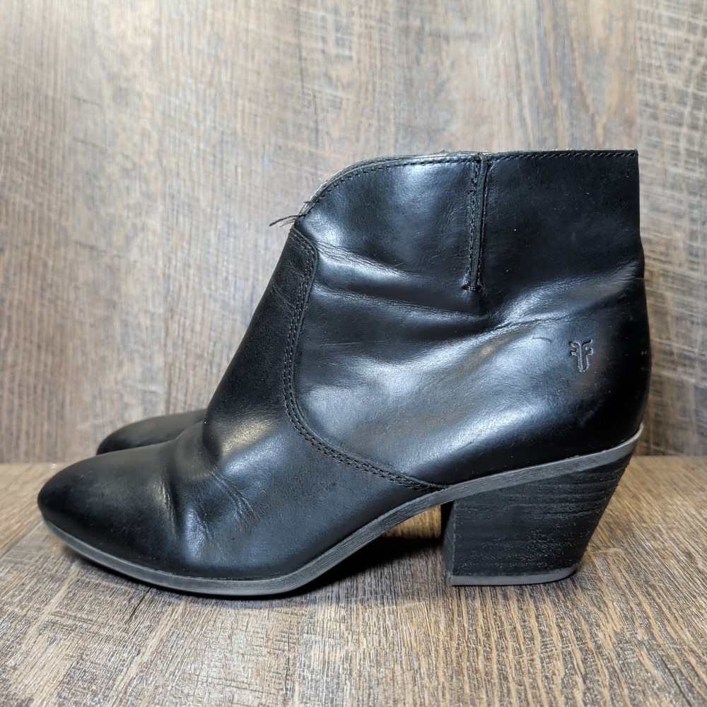 Frye Womens Jennifer Black Leather Pointed Toe Side Zip Ankle Booties Size 8.5 - Picture 6 of 13